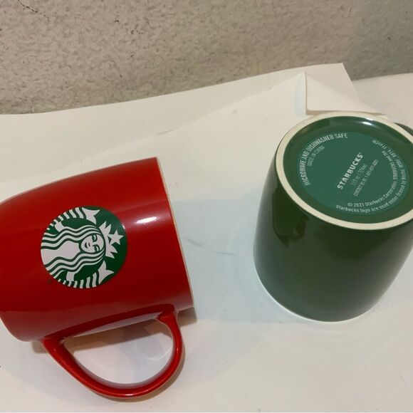 2 Starbucks Coffee Mugs -Ceramic 2021 Red Green Classic  Siren Logo, 11 Oz - Picture 8 of 8
